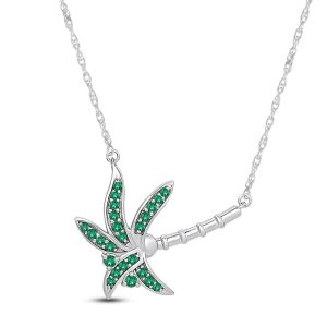 Lab-Created Emerald Sideways Palm Tree Necklace Sterling Silver 18"