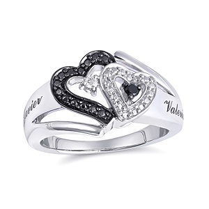 Black & White Diamond 1.20 ct tw Overlapping Hearts Promise Ring
