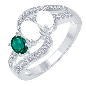 Oval-Cut Birthstone & Diamond Ring 3 Stones